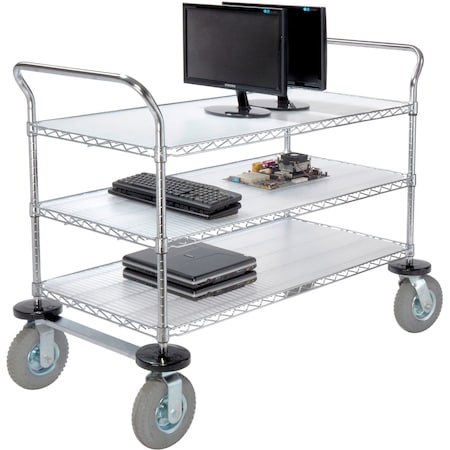 Nexel Chrome Wire Shelf Instrument Cart w/3 Shelves, 1200 Ib. Capacity, 48inL x 24inW x 44inH 188788